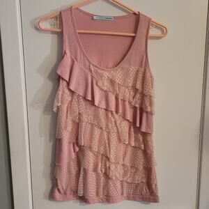 Maurices Womens Pink Ruffle Tank Top Size S Sleeveless Layered Frilly Blouse